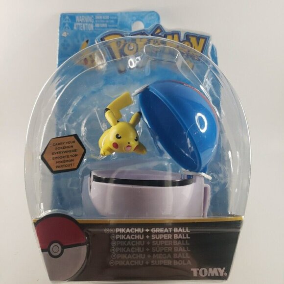 Pokemon Pikachu Great Ball Super Ball Tomy Clip & Carry Pokeball Figure - Picture 1 of 2
